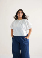 A Model Wearing White Organic Cotton Sea Breeze Organic Cotton White Top, curated by Only Ethikal